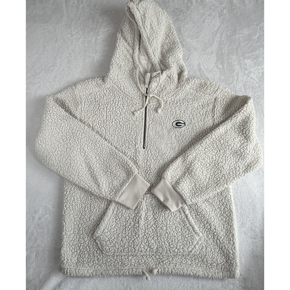 NFL Team Green Bay Packers Pullover Womens Sz M Sherpa Fleece Hoodie 1/4‎ Zip